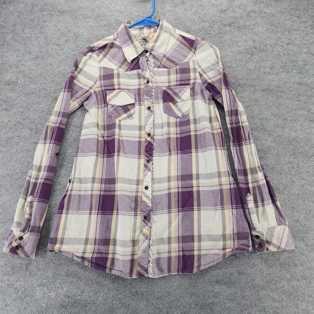 Buckle BKE Shirt Womens XS Button Up Long Sleeve Purple Plaid